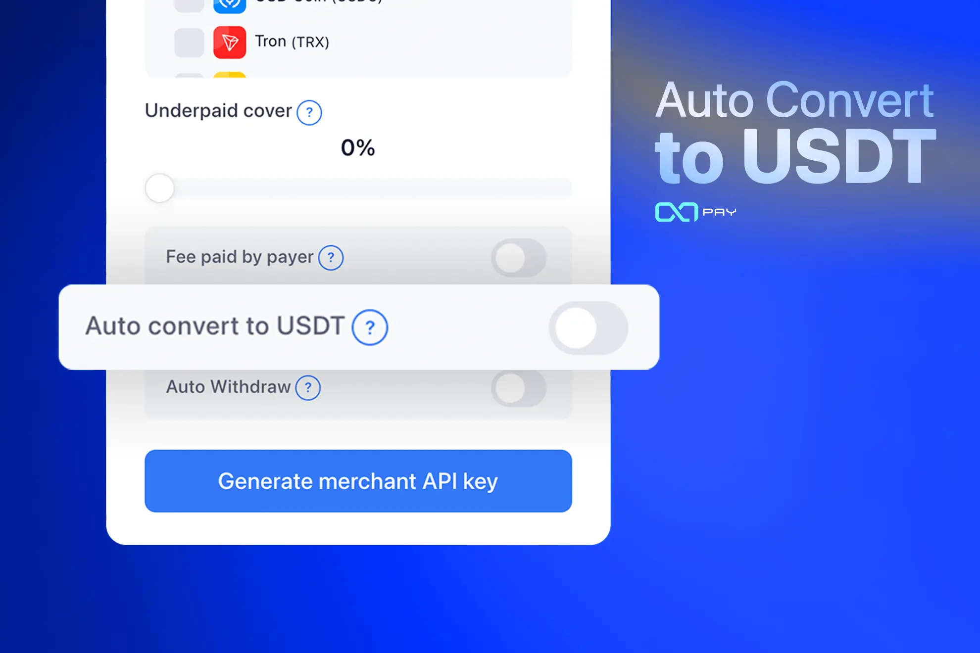Auto Convert to USDT for Merchant