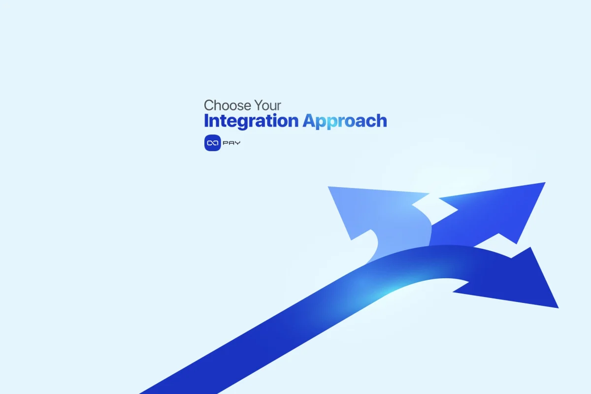 Choose Your Integration Approach Three arrows diverging to represent different crypto integration paths