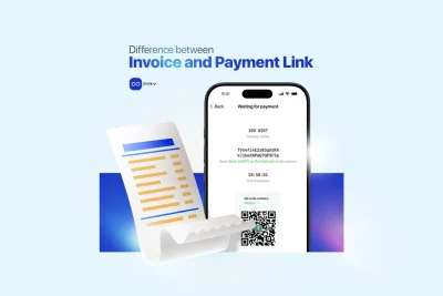 Comparison between a crypto invoice and a payment link on a smartphone interface