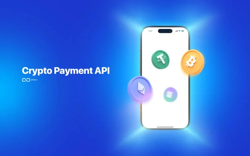 Mobile interface showcasing Bitcoin, Ethereum, Tether, and Solana as crypto payment option
