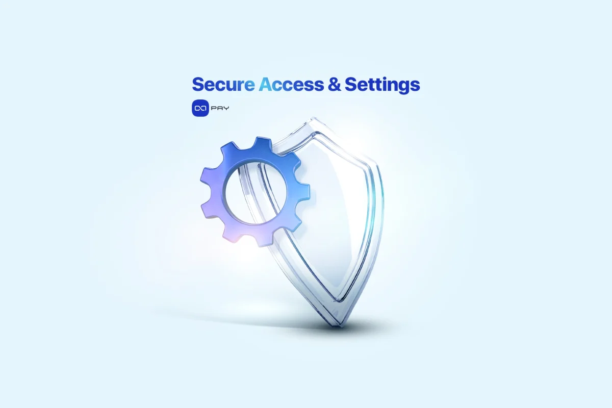 Secure Access and API Settings for Crypto Payments Gear and shield representing security in crypto integration
