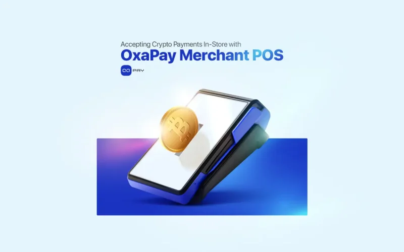 crypto POS system device with Bitcoin symbol for in-store payments