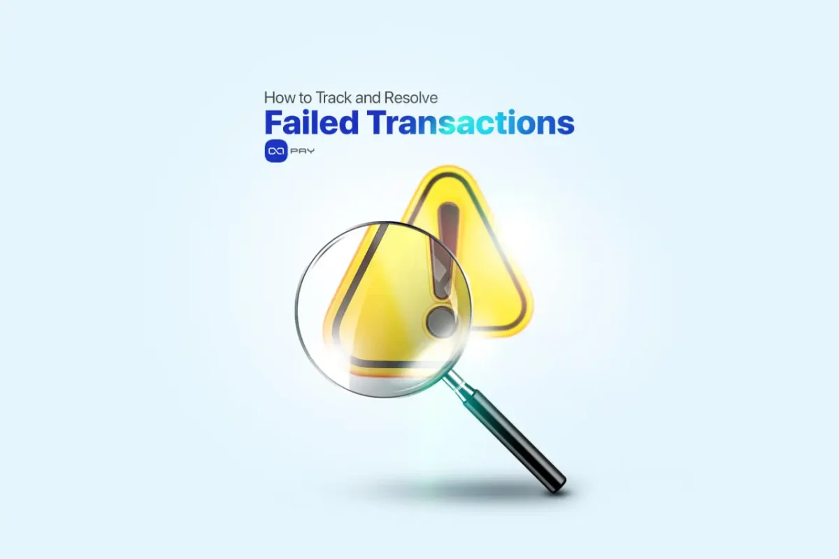 Warning symbol under magnifying glass representing failed crypto transactions