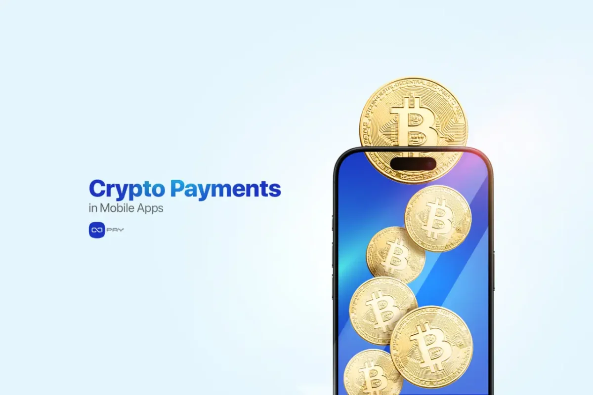 Crypto-Payments-for-Mobile-Apps Bitcoins emerging from a smartphone screen