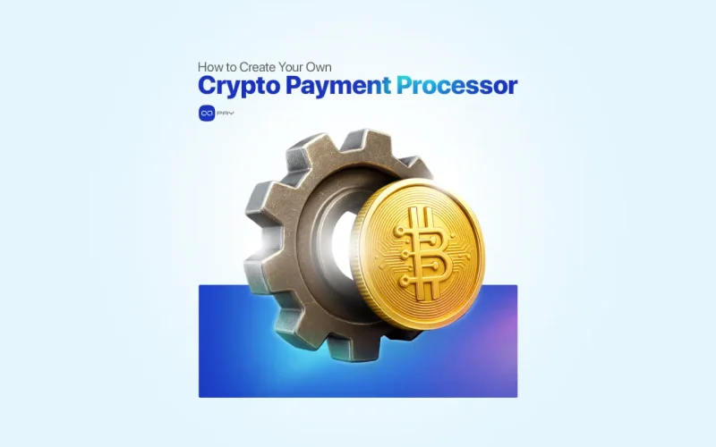 Guide to create crypto payment processor with Bitcoin and gear illustration