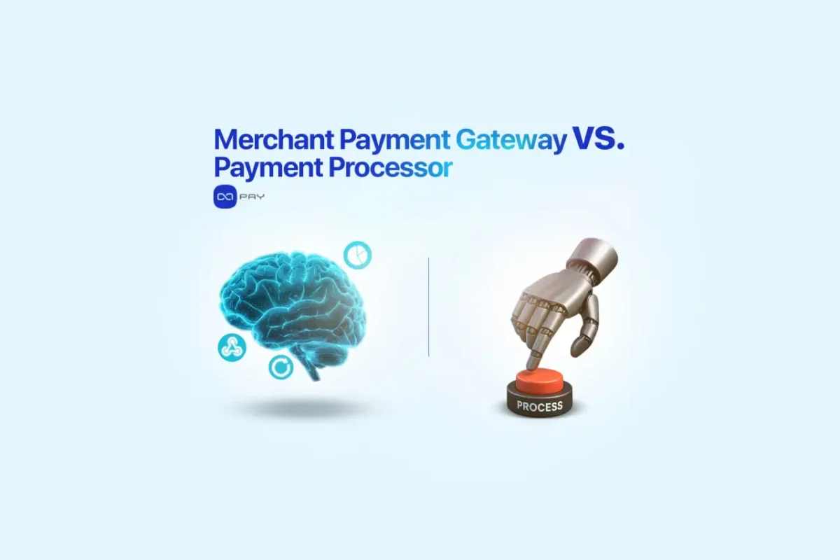 Brain vs robotic hand showing merchant gateway intelligence compared to payment processor execution
