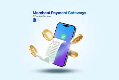 Smartphone with digital receipt and crypto coins representing merchant payment gateways