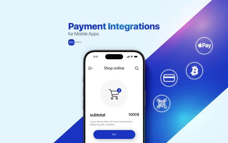 Mobile payment integration in apps with Apple Pay, crypto, cards, and QR options
