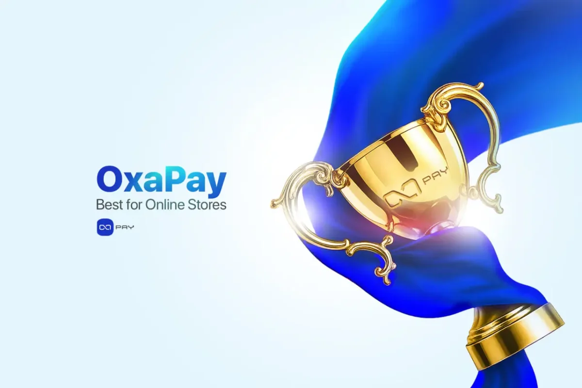 Golden trophy with OxaPay logo symbolizing the best crypto gateway for ecommerce