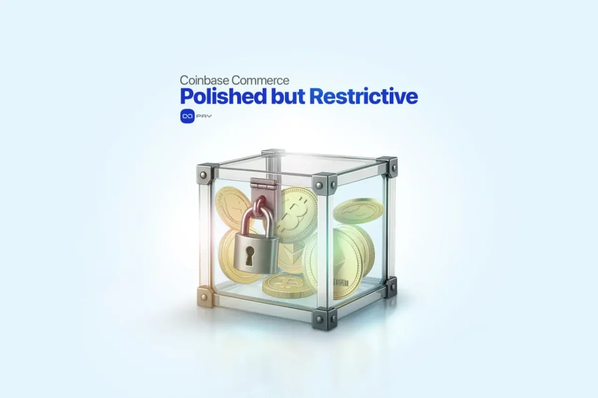 Locked glass box with crypto coins showing limits of Coinbase Commerce compared to Best Crypto Payment Gateway solutions