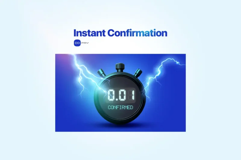 stopwatch showing instant payment confirmation with lightning effect