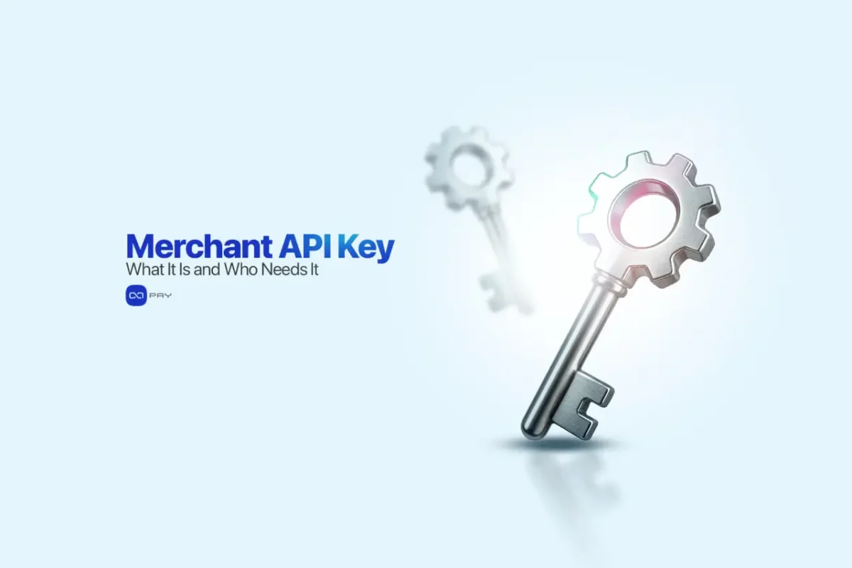 OxaPay-Merchant-API-Key_1 Merchant API Key concept with gear-shaped key illustration for OxaPay services