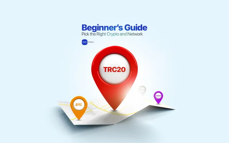 TRC20 marker on a digital map showing crypto payment networks for beginners