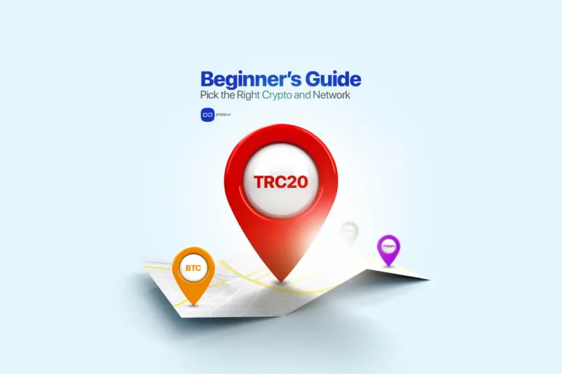 TRC20 marker on a digital map showing crypto payment networks for beginners