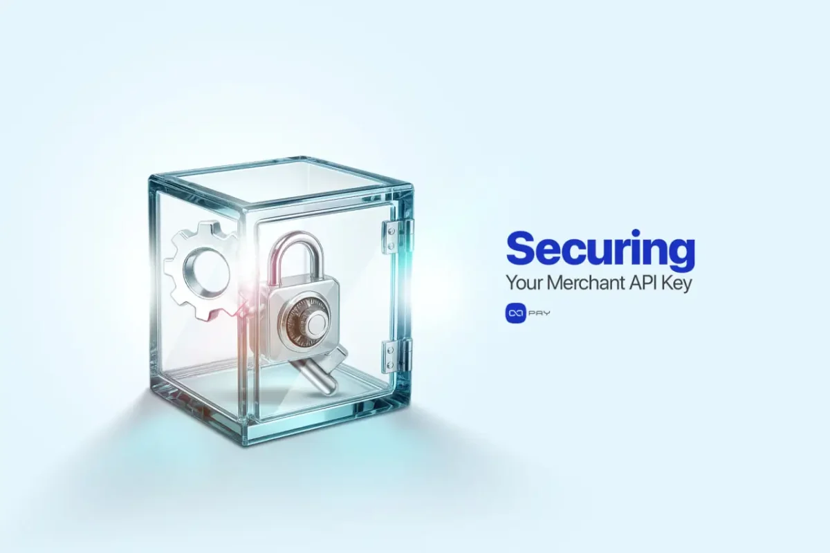 Securing-OxaPay-Merchant-API-Key_1 Lockbox with key and gear symbol representing secure OxaPay Merchant API Key storage