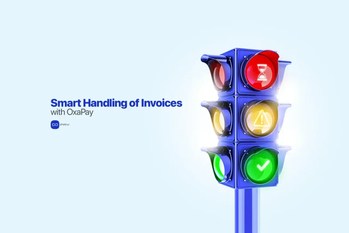 Smart-Invoice-Handling-with-OxaPay Traffic light with signals for crypto invoice statuses – paid, underpaid, expired