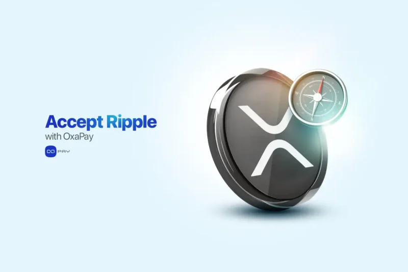Ripple XRP coin and compass symbol representing global direction in OxaPay payment gateway
