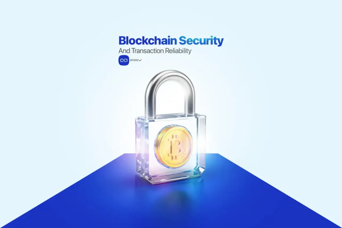 Blockchain-Security-and-Transaction-Reliability-in-OxaPay Transparent lock containing Bitcoin symbol representing blockchain security