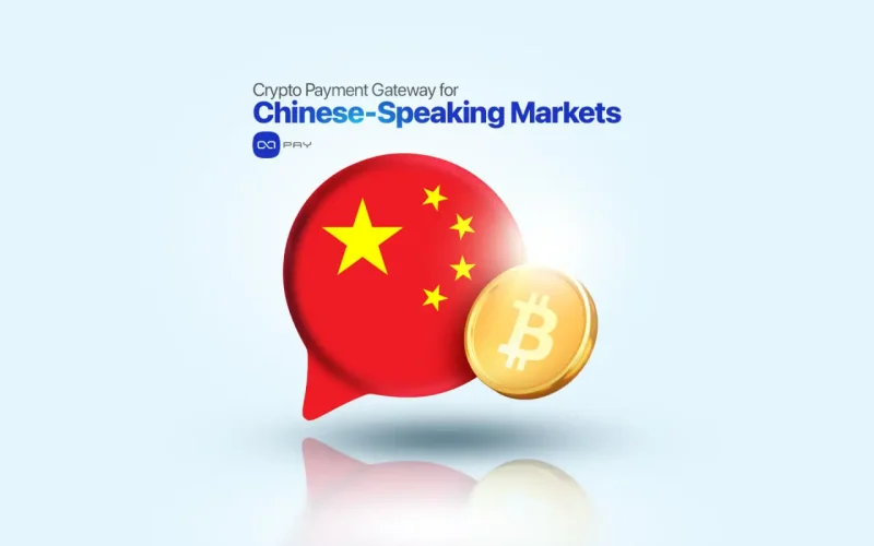 تصویر درگاه پرداخت کریپتوی OxaPay با پرچم چین و سکه بیت‌کوین