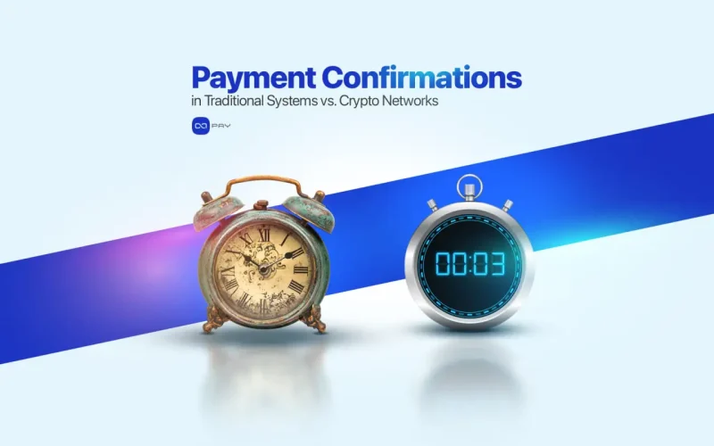 مقایسه بین تاییدیه‌های پرداخت سنتی و کریپتو با نمایش ساعت و کرونومتر