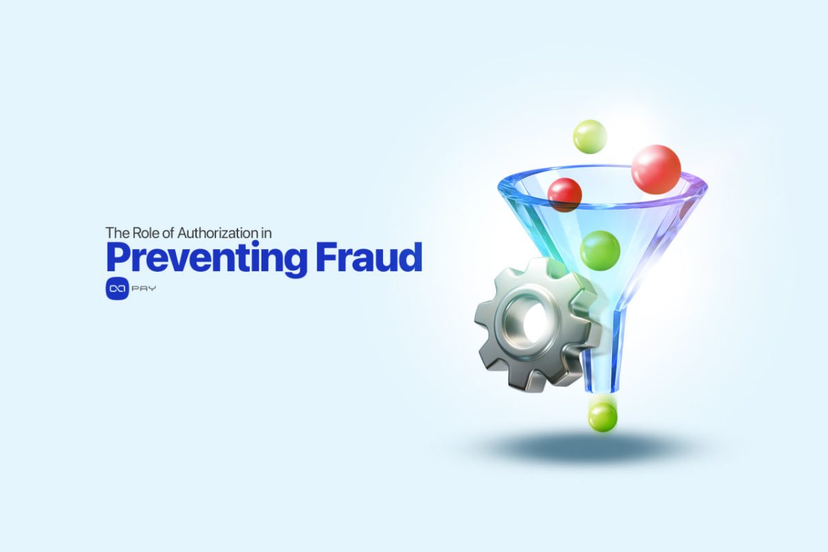 Preventing Fraud 3D funnel and gear illustrating fraud prevention in payment authorization