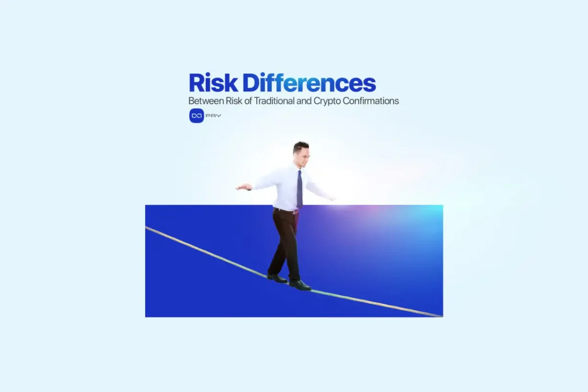 Businessman balancing between traditional and crypto payment risks