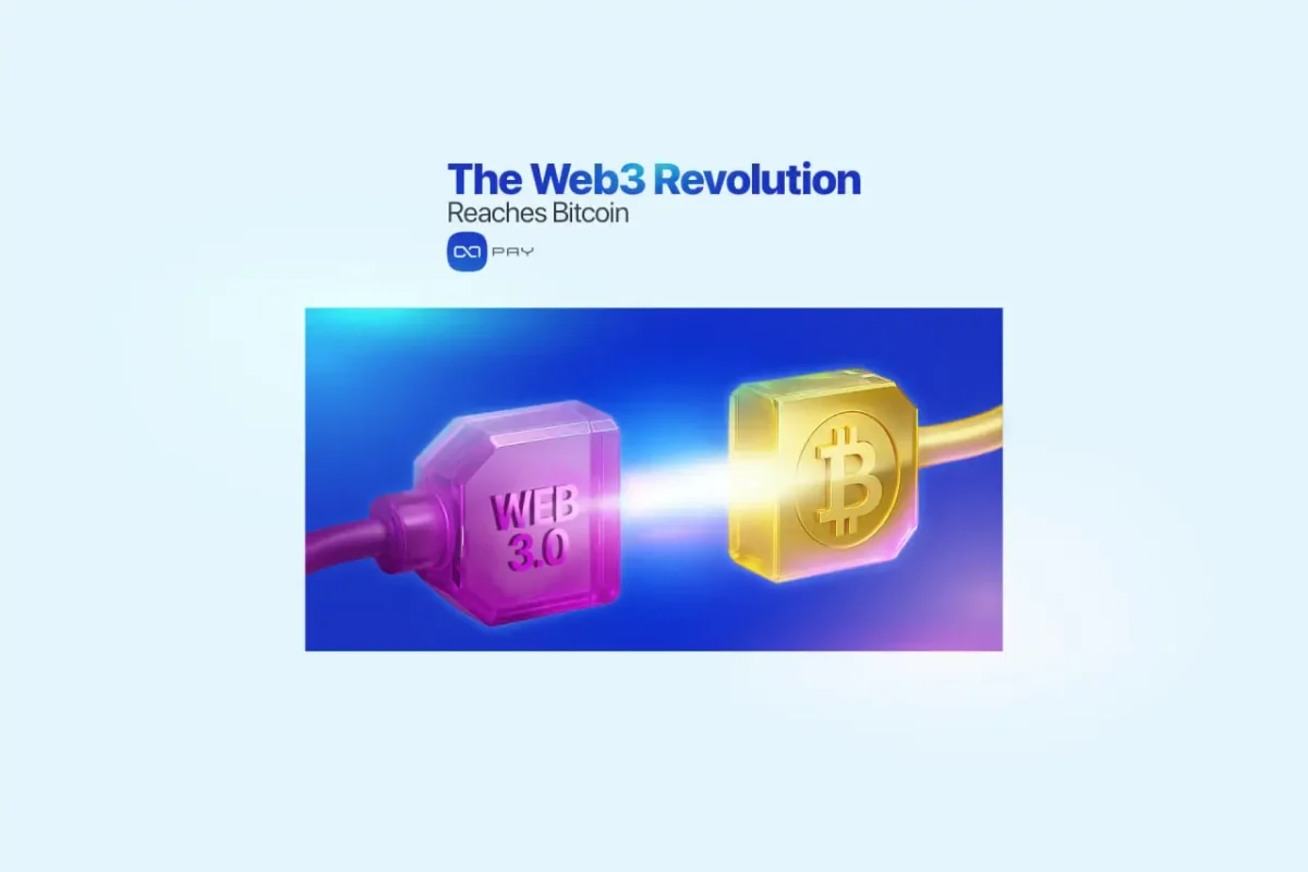 Web3 and Bitcoin connection illustration showing digital cables linking the two