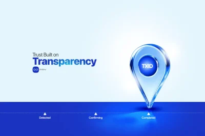 TXID tracking showing detected, confirming, and completed blockchain payment stages