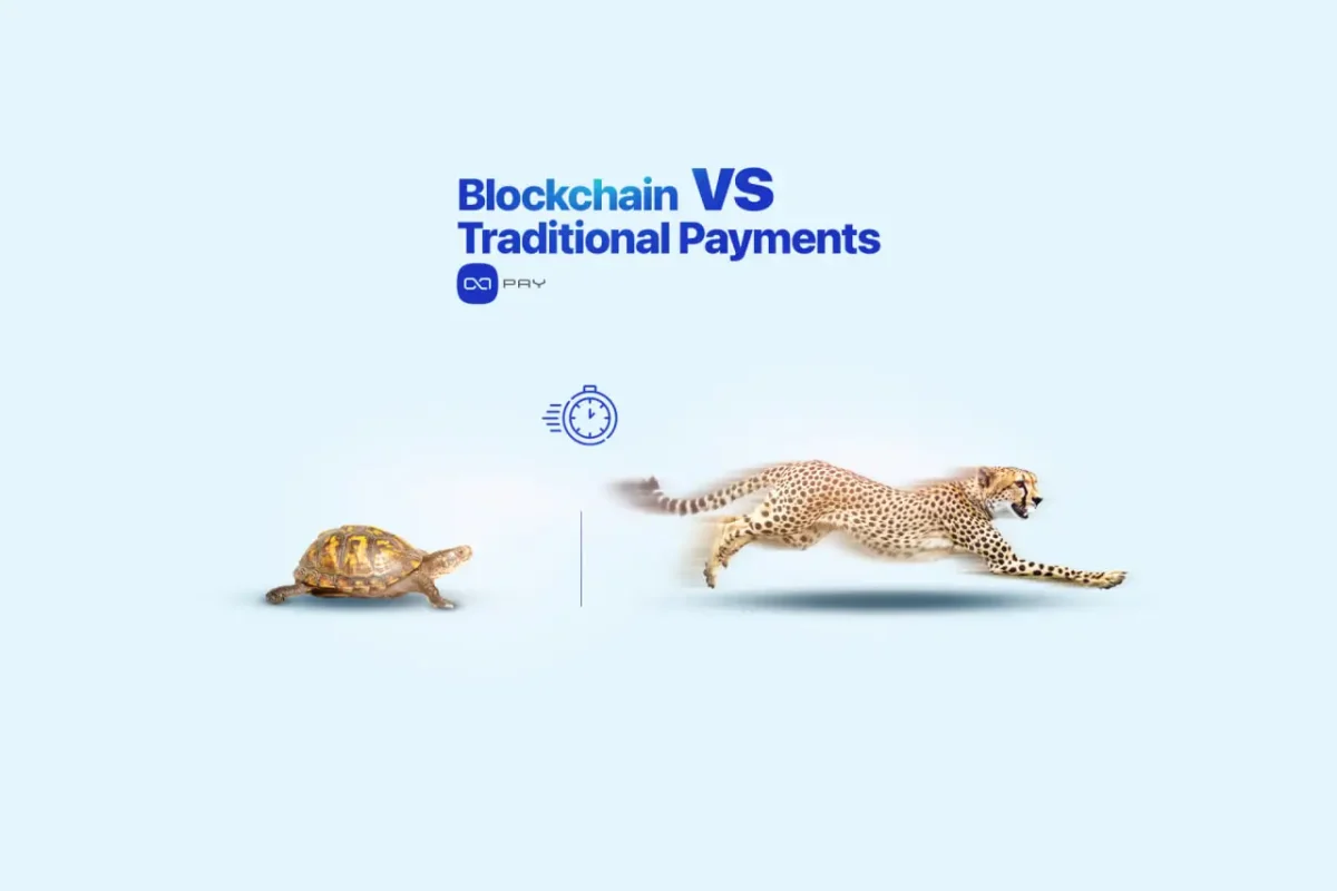 Comparison of blockchain fast payments versus slow traditional bank processing