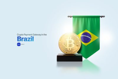 Bitcoin with the Brazil flag representing a crypto payment gateway.