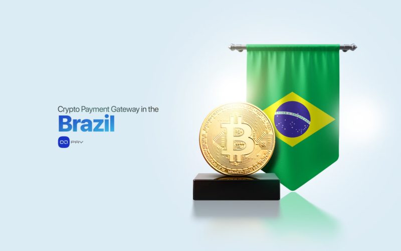 Bitcoin with the Brazil flag representing a crypto payment gateway.