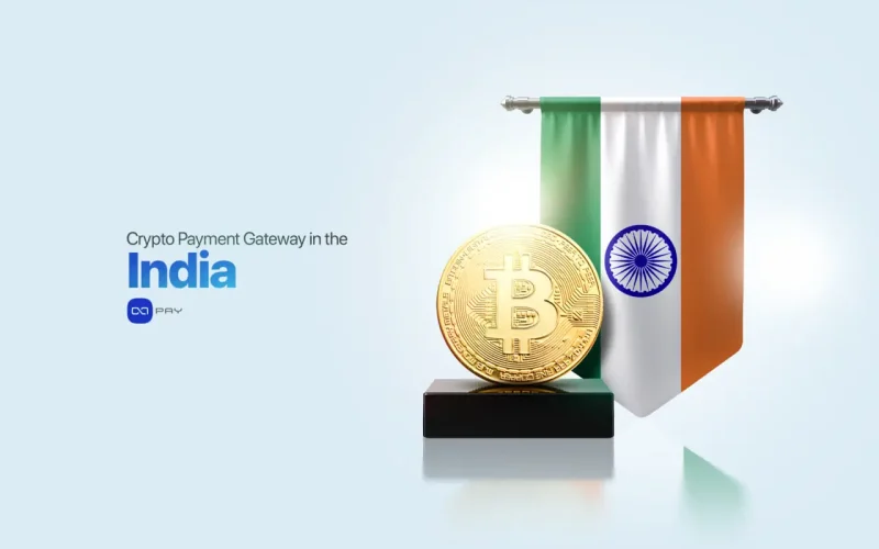 India crypto payment gateway illustration with Bitcoin and Indian flag