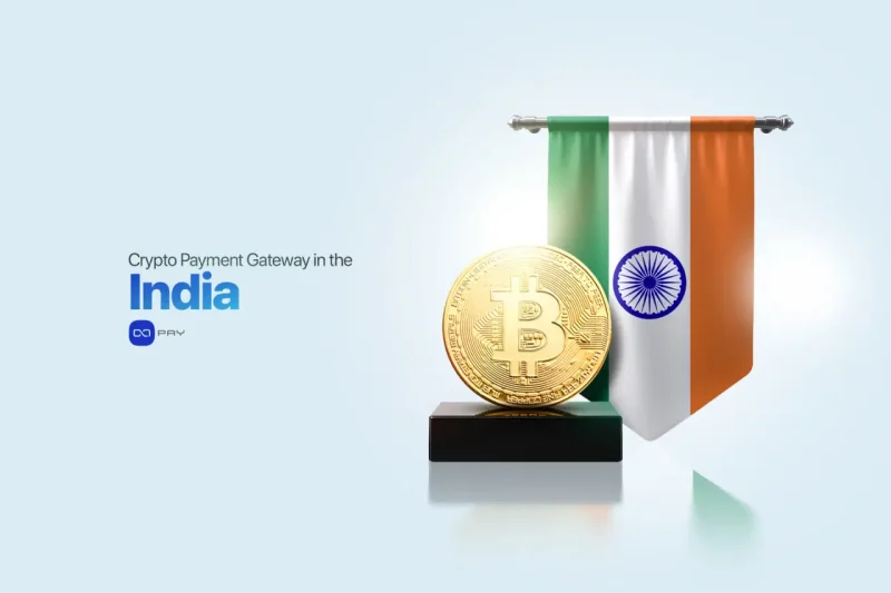 India crypto payment gateway illustration with Bitcoin and Indian flag