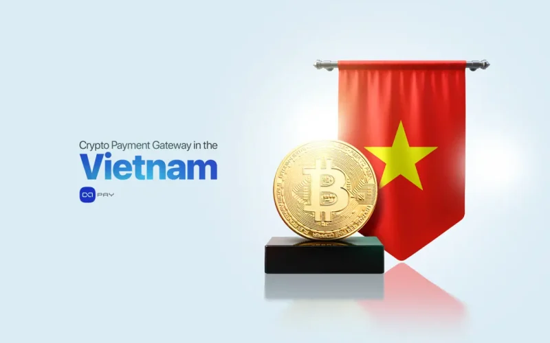 Bitcoin next to the Vietnam flag representing a crypto payment gateway for Vietnamese businesses