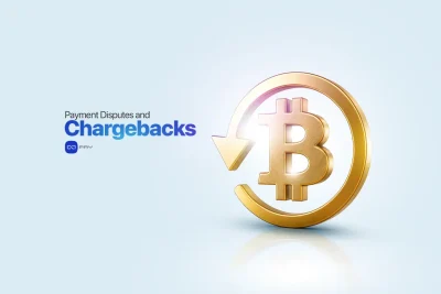 Golden Bitcoin symbol surrounded by a circular arrow representing payment reversals and chargebacks in crypto transactions.