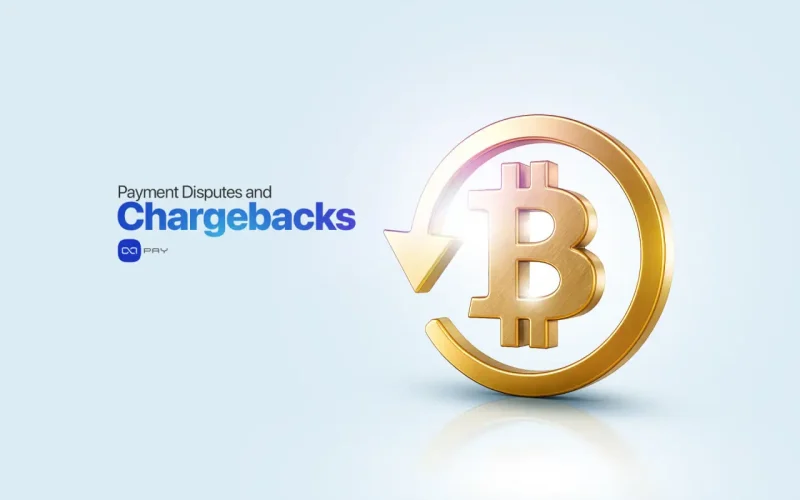 Golden Bitcoin symbol surrounded by a circular arrow representing payment reversals and chargebacks in crypto transactions.