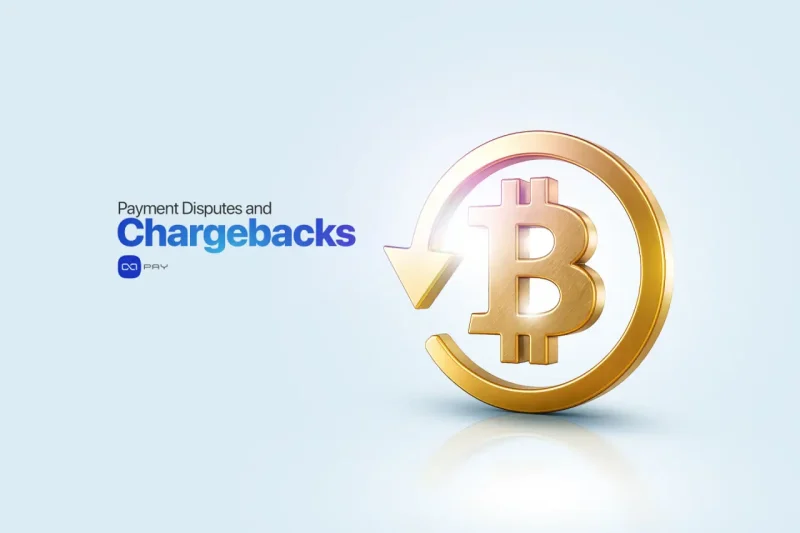 Golden Bitcoin symbol surrounded by a circular arrow representing payment reversals and chargebacks in crypto transactions.