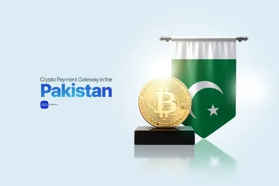Crypto Payment Gateway in Pakistan illustration with Bitcoin coin and Pakistan flag