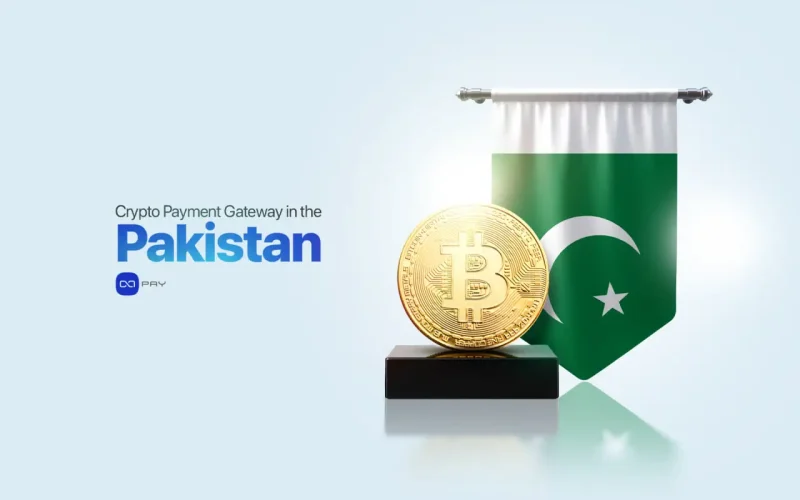Crypto Payment Gateway in Pakistan illustration with Bitcoin coin and Pakistan flag