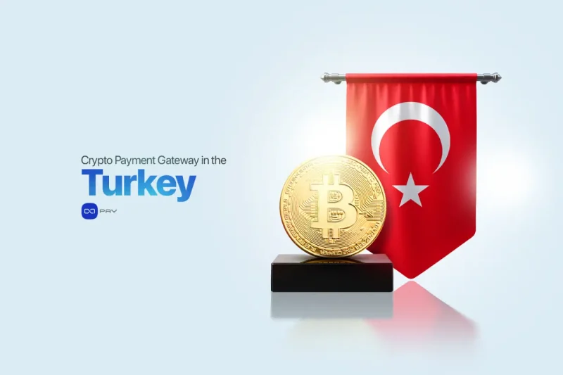 Crypto Payment Gateway in Turkey with Bitcoin symbol and Turkish flag representing digital payments