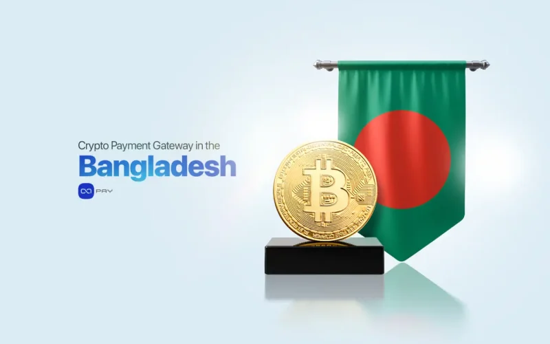 Crypto Payment Gateway in Bangladesh with Bitcoin symbol and Bangladeshi flag representing digital payments.