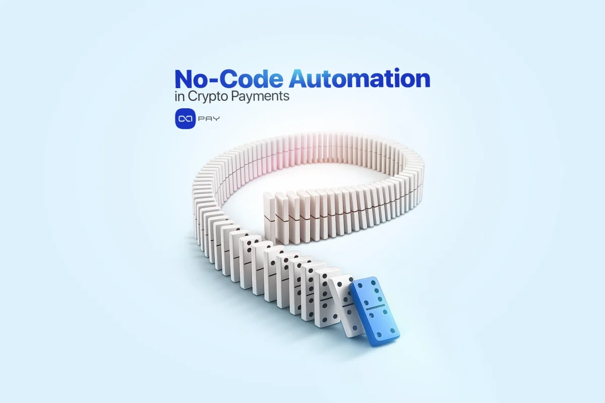 Domino effect representing automated crypto payment workflows