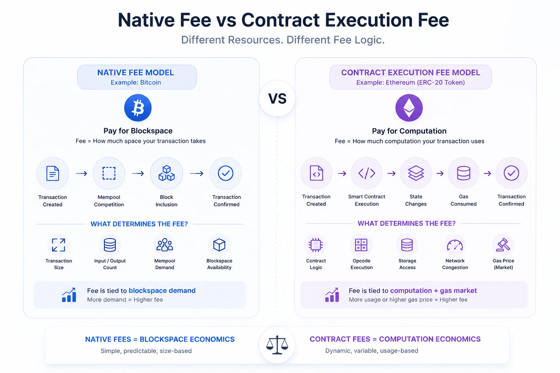 Native Fee vs Contract Execution Fee comparing blockspace fees and gas-based execution fees
