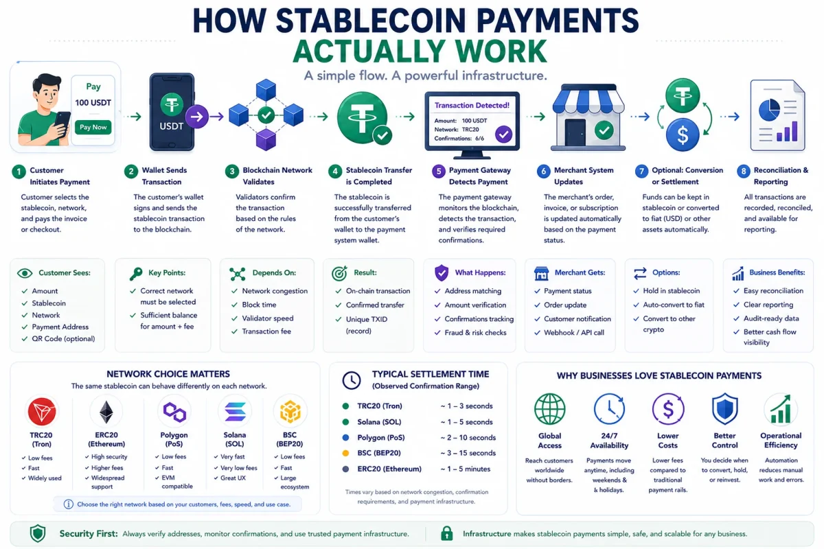 Business benefits of stablecoin payments including stable pricing and global transfers