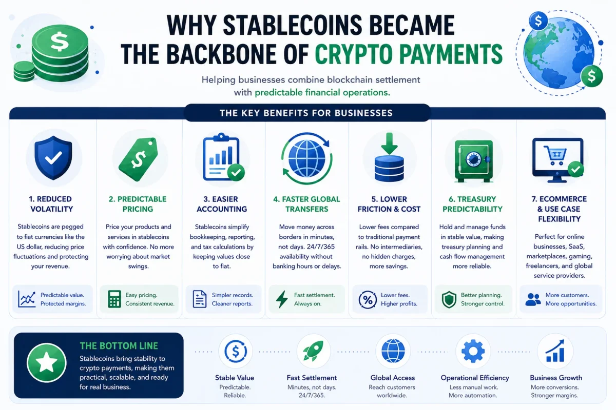 Stablecoin payment workflow for businesses and crypto payment infrastructure