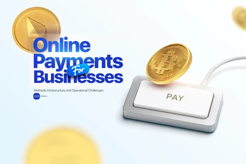Online payments for businesses with digital payment infrastructure and cryptocurrency payment elements
