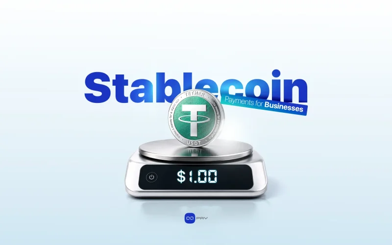 Stablecoin payments for businesses with USDT price stability illustration