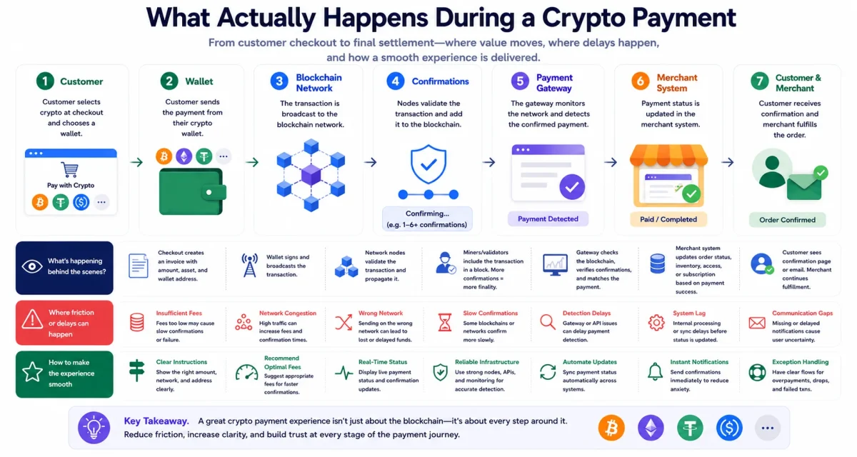 What Actually Happens During a Crypto Payment How a crypto payment works from checkout to merchant confirmation