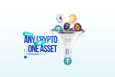 Multiple cryptocurrencies being converted into a single settlement asset through crypto payment infrastructure