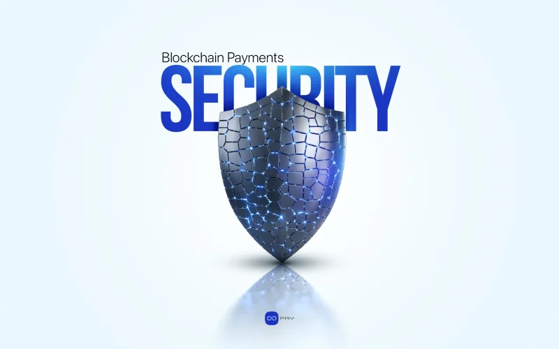 Digital shield representing blockchain payment security and protection against transaction manipulation.